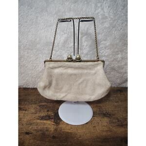 Vintage Jolles Original Beaded Evening Clutch Purse Ivory Pearl Clasp Gold Chain
